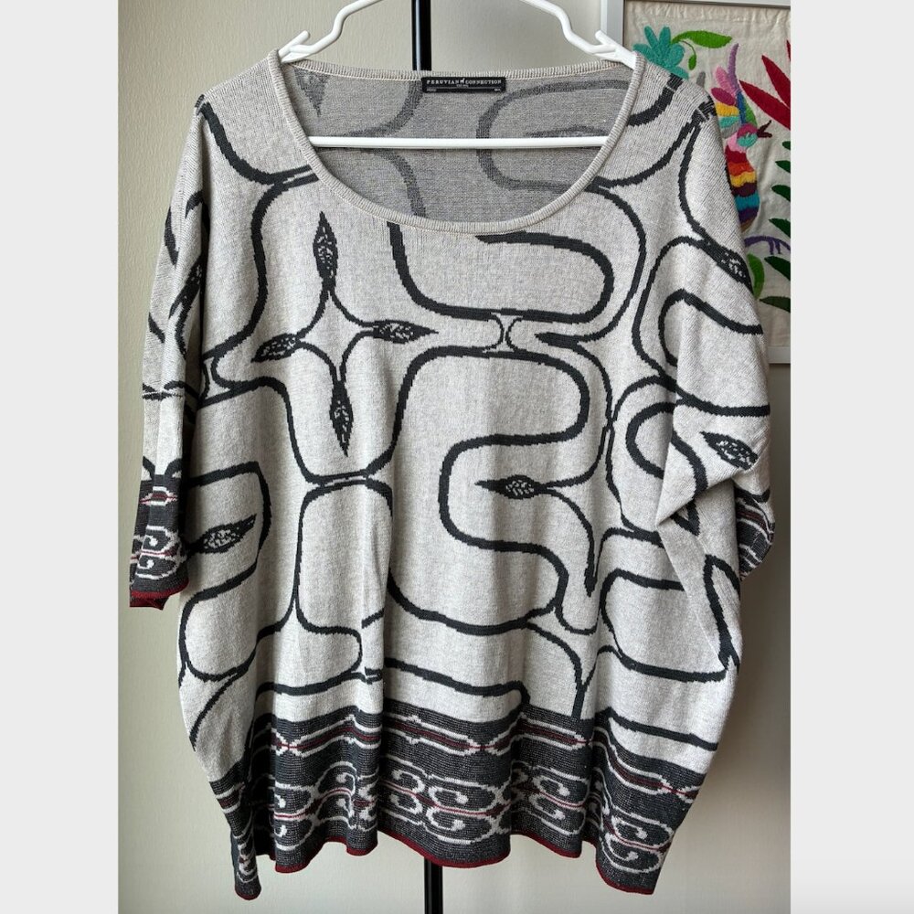 Peruvian Connection Gray Pattern Tunic Sweater - Size M/L